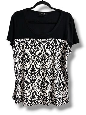 ✨ Adele & May Contrast Damask Print Top Black White Stretch XL